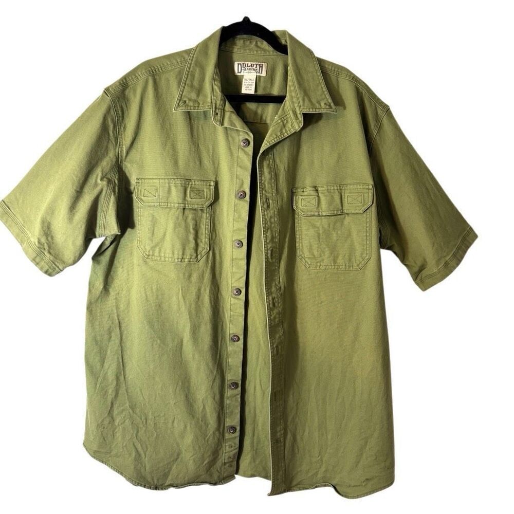Duluth Trading Co. XL Tall olive green short sleeve canvas heavy duty shirt two